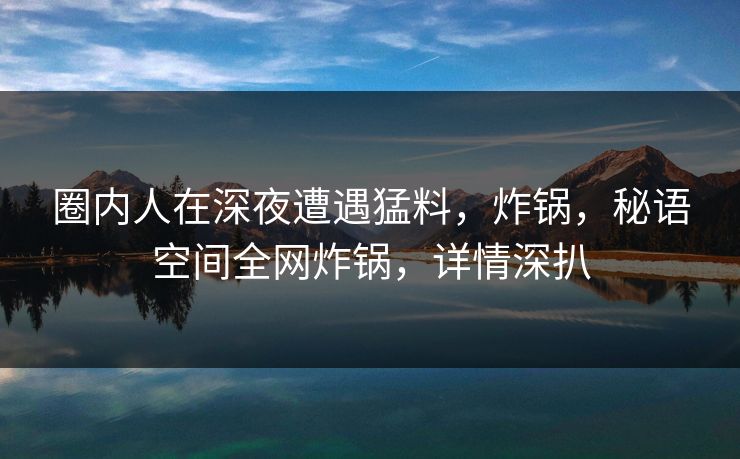 圈内人在深夜遭遇猛料，炸锅，秘语空间全网炸锅，详情深扒